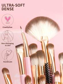 docolor 15pcs Neon Color Eyeshadow Makeup Brush Set, Includes Blending Brush, Packing Brush, Detail Brush, Suitable For Beginners, High-Quality Synthetic Fiber Eyeshadow Brushes, Professional Makeup Tools For Eyes And Eyebrows, Portable Travel Makeup Brushes, Gift For Women And Girls - Pink - View 4