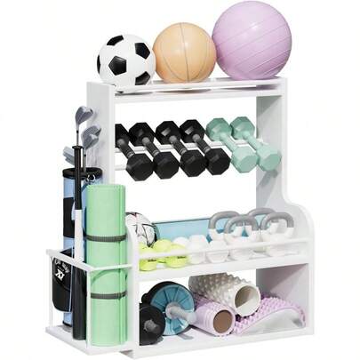 Dumbbell Rack, Adjustable Weight Rack Home Gym, All-In-One Workout Equipment Storage Dumbbells, Kettlebells, Yoga Mats Balls