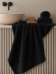 1pc/3pcs Modern Minimalist Striped Cotton Towel Set | Ultra Soft, High Absorbency, Quick Dry Sauna Towel, No Shedding Hair Washing, Head Drying, Hand Wiping, Bathroom Essential - Black - View 3