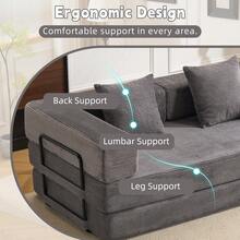 Floor Couch, Compression Sofa, Convertible Floor Sofa Bed-With Pillow Back Support Armrest, Comfy Futon Couch Lounge Sleeper Bed, Corduroy Fabric, For Living Room Bedroom, Dark Grey, 185 X 92.5 X 60 Cm - Dark Grey - View 7