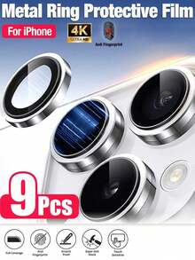 Yezodawee 9pcs Camera Lens Protector Compatible With IPhone 17 Pro Max, 17 Pro, 17 Air, 17, 16 Pro Max - Ultra Durable HD Separate Lens Film, Anti-Scratch, Ultra-Thin Tempered Glass Lens Cover, 9H Tempered Glass Metal Camera Screen Protector, Anti-Shock Lens Ring - Silver - 9pcs - View 30