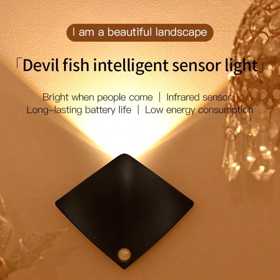 可充電魟魚造型感應夜燈，配備 1200mAh 電池與動態感應功能，適合婚禮或派對裝飾，生日或聖誕禮物佳選