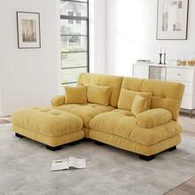Sofa Yellow Made Of Chenille For Living Room - 黃色 2 人座 - 查看 2