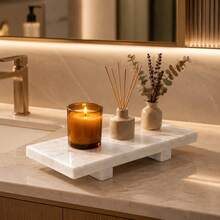 1pc Marble Pattern Rectangular Tray With Feet, Modern Bathroom Toiletries & Perfume Storage Tray, Coffee Table Decorative Tray, Vanity Organizer - White - View 11