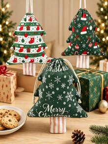 1pc Tree-Shaped Drawstring Storage Bag, Christmas Print With Hanging Rope Detail, Decorative Storage & Gift Packaging, Christmas Tree Ornament, Suitable For Christmas Party, Home Fireplace & Window Decor - Multiple Colors and Styles - View 4