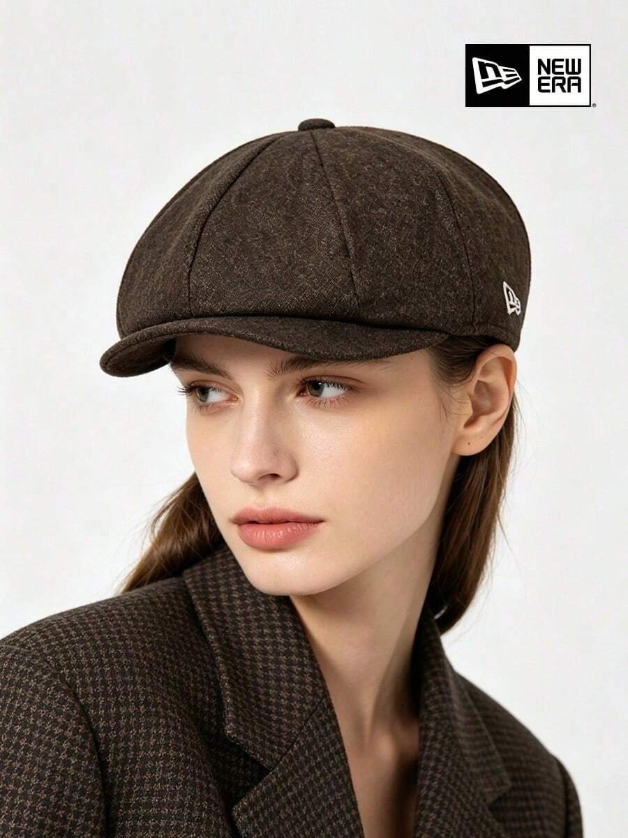 New Era Deep Brown Unisex Newsboy Cap, Minimalist Side Logo, Vintage Autumn/Winter Newsboy Cap - Brown - View 1