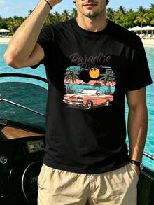 Vintage Paradise Drive T-Shirt With Quality Graphics, Loose Fit, Casual And Comfortable, Graphic Design - Black - View 2