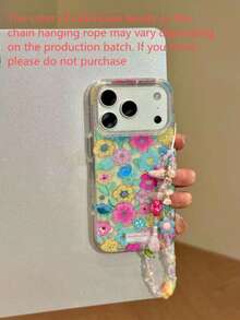 Niche Ins Colorful Floral Glitter English Design Phone Case Compatible With Iphone 17 Pro Max, 16 Pro, 15 Pro Max, Chain Lanyard, Individual Bead Colors May Vary Due To Production Batch Differences - Multicolor - View 2