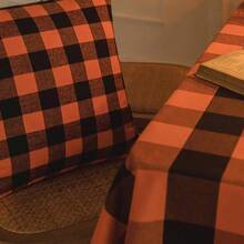 1pc Black & Orange Large Plaid Halloween Tablecloth, Vintage Atmosphere Dining Table Cover, Party Gathering Tabletop Decor Table Cloth - Multicolor - View 6