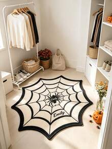 1pc Custom Spider Web Halloween Rug, Personalized Name & Text Area Mat, Gothic Spider Web Floor Carpet, Spooky Halloween Home Decor, Bedroom Living Room Entryway Floor Mat, Party Decoration, Seasonal Gift - Multicolor - View 4