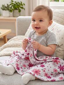 momscare 3 buah Selimut Bayi Motif Bunga Warna Polos, Kain Lembut dan Nyaman, Cocok untuk Bayi Baru Lahir, Selimut Bedong Tipis - MultiWarna - View 2