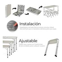 Mesa Plegable Camping Picnic Ajustable 1.20 Portátil 4 Sillas Color Plateado - Negro - Ver 4
