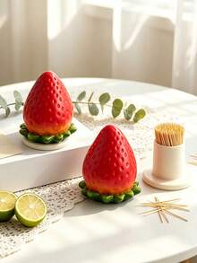Strawberry-Shaped Toothpick Holder, Practical Toothpick And Cotton Swab Storage Box With Base, Cute Strawberry Design, Suitable For Restaurant And Living Room Decoration - View 3