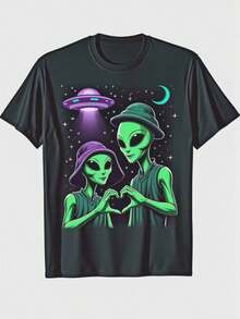 Hombres& # 039;S Sasquatch Divertido &amp;   Camiseta con Gráfico de la Mano de Amor Alienígena - 100% Algodón Negro - Negro - Ver 1