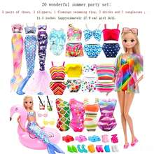 24pcs Accessory Set For 11.5 Inch Dolls: 5 Sets Of Swimsuits, 4 Pairs Of Glasses, 10 Pairs Of Shoes, 2 Swim Rings, 1 Hat, 2 Random Drink Cups (Doll And Children's Gift Not Included), Dollhouse Furniture - Multicolor - View 11