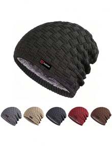 1pc Unisex Knitted Beanie Hat, Windproof & Warm, Fashionable Versatile Woolen Cap, Suitable For Daily Wear In Autumn And Winter - Multicolor - View 1
