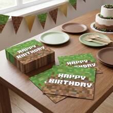 20/60/80 cái khăn giấy dùng một lần Blocky Mosaic Happy Birthday, khăn giấy uống nước phong cách game retro, họa tiết khối lập phương màu xanh nâu trang trí bàn tiệc cho sinh nhật, tụ họp đêm chơi game, sự kiện chủ đề câu lạc bộ, 13*13 inch - Nhiều màu - Xem 4