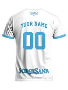 Men Custom Napoli Forza Napule Stripe Print Soccer Jersey, Personalized Name Number Football Shirt Fan Gear Match Training Daily Gift - White - View 3