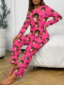 Customized Women's Pajama Set, Can Print Any Pattern, Personalized Unique Gift, Suitable For Family, Friends And Holiday Parties - Black - View 4