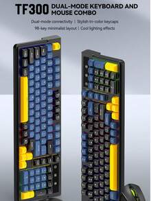 T-WOLF Gaming Keyboard And Mouse Set Wireless Bluetooth Dual Mode Keyboard Mouse RGB Backlit Custom Gaming 104-Key Keyboard 6-Button Wireless Backlit Mouse - View 2