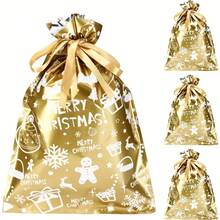 Christmas Drawstring Bags - 4pcs Large 11.42*16.93 Inch Christmas Gift Packaging Bags, Green Background With White Snowflake & Bell Pattern, Party Christmas Tree Theme - Multicolor - View 5