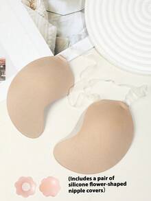 1 Pair Mango Color Push-Up Self-Adhesive Bra, Invisible Strap Design, Front Closure Design, Provides Breast Support, Comfortable And Reusable, Suitable For Swimsuits, Bikinis And Deep V Outfits Includes 1 Pair Of Silicone Flower Nipple Covers - Multicolor - View 13