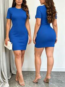 Women Sweater Dresses - Blue - View 1