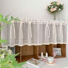 1pc Elegant Short Curtain With Bow - Faux Linen, Lightweight And Breathable, Suitable For Kitchen, Cafe, Bedroom With Rod Pocket Design - Add Romantic Atmosphere To Any Room, Living Room Curtain - Rice - View 5