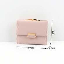 Solid Color Snap Closure Short Women's Wallet, Three-Fold Multi-Function Purse - Pink - View 8