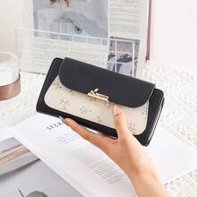 PRETTYZYS Women's Long Printed Fresh Fashion Minimalist Folding Zipper Multifunctional Wallet With Large Bill Compartment And Multiple Card Slots, Coin Purse, Large Capacity Wallet For Daily Use, Valentine's Day Gift, Christmas Gift - Black - View 1