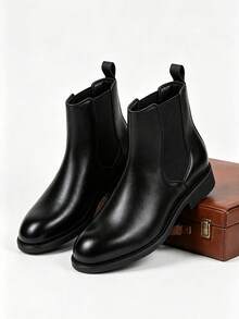 Men's Chelsea Boots, Platform Thick Sole, Ankle Boots, Street Motorcycle Boots, Height-Increasing Comfortable Boots, Commuting Cargo Style Style Fashion Pointed Toe Ankle Boots - Black - View 1