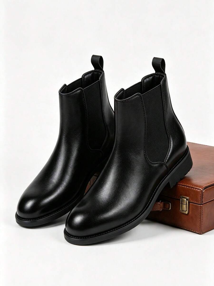 Men's Chelsea Boots, Platform Thick Sole, Ankle Boots, Street Motorcycle Boots, Height-Increasing Comfortable Boots, Commuting Cargo Style Style Fashion Pointed Toe Ankle Boots - Black - View 1