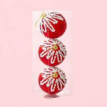3 Pcs Christmas Ball Ornaments Set For Tree Sequin Decor Hanging Decor - Red - View 1