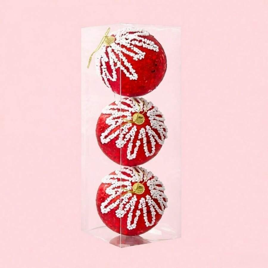 3 Pcs Christmas Ball Ornaments Set For Tree Sequin Decor Hanging Decor - Red - View 1