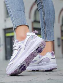Girls' Roller Skate Shoes, 4-Wheel Skates, Small 4-Wheel Roller Shoes, Skateboard, Girls' Ice Skates, Wearable All Season - Purple - View 7