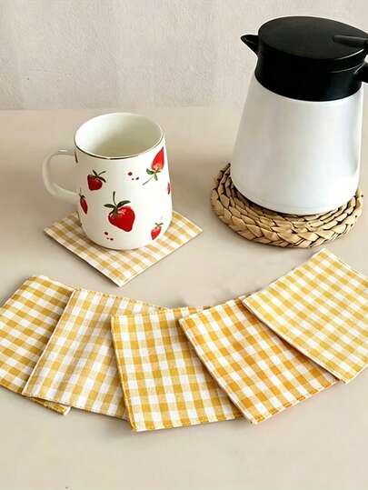 2/6/12/120PCS Classic Minimalist Retro Plaid Fabric Coasters, Heat-Insulating Placemats, Bowl Mats, Plate Mats, Coffee Cup Coasters, Water Glass Coasters, Suitable For Coffee Table Decor, Holiday, Living Room, Dining Room, Party, Gathering, Home Decoration