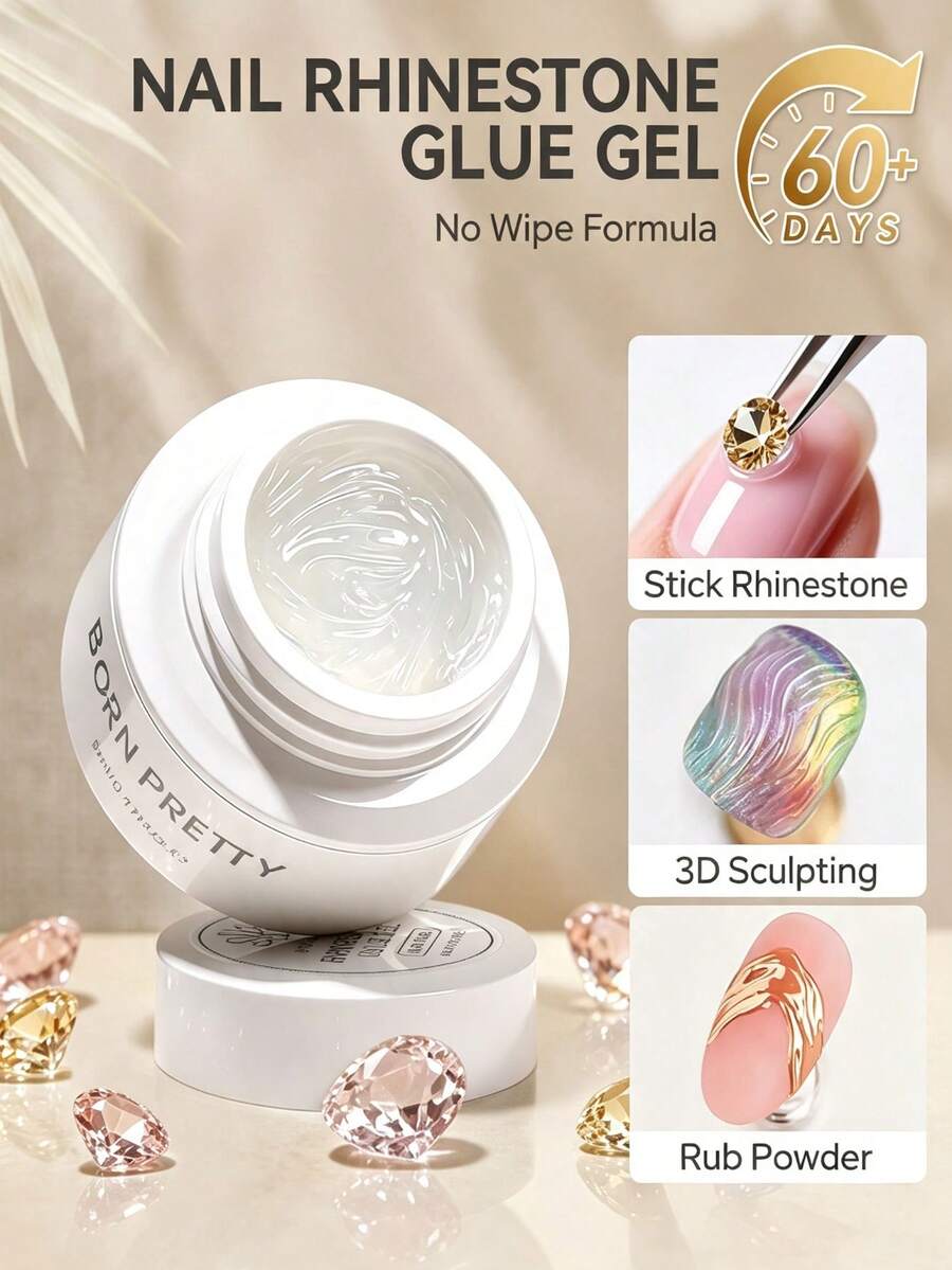 BORN PRETTY 5ml Extra Thick Rhinestone Gel, High Transparency Non-Yellowing UV LED Gel, Suitable For Rhinestone Adhesion DIY Nail Art Supplies - 5ml - View 1