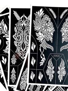 10pcs Henna Tattoo Stencil - Mandala Floral Design Tattoo Template Stickers, Reusable Hollow Stencils For Daily / Wedding / Eid / Festival - Black - View 6