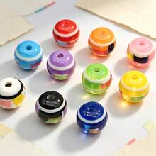 60pcs 10mm Colorful Geometric Striped Resin Round Beads, Contrast Mosaic Straight Hole Loose Beads, DIY Phone Chain Handmade Beaded Jewelry Accessories - Multicolor - View 3