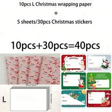 40/90/140pcs Pink Background Santa Claus Pattern Thin Paper, Santa And Bow, Handmade Wrapping Paper, Gift Box Filler, Party Decor - Christmas Style Design, Holiday Packaging, Durable Packaging, Christmas Decor, Includes Christmas Stickers - A - View 14