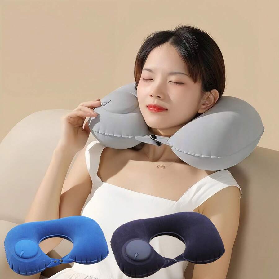 Portable Inflatable Neck Pillow For Travel, Folding Travel Necessities, Providing Neck Support, Suitable For Sedentary People, Camping, Traveling Tents, Outdoor Business Trips, Office Naps, Airplanes, Train Carriages, Learning And Driving.