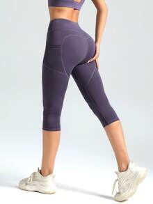 Women's Purple Shorts With Pockets, Tummy Control Stretchy For Yoga Pilates Dance Outdoor Spring Summer Fall Wear Sports - Purple - View 9