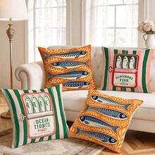 4pcs/1pc Vintage Sardine Pattern Pillow Case Without Insert, Single-Sided Printed Pillow Case, Suitable For Living Room Bedroom Home Decor, All-Season Pillow Case - Multicolor - View 9