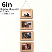 1pc Vintage Wooden Wall-Mounted Photo Frame Collage, Rustic Multi-Photo Frame, 6-Inch Family Photo Display, Vintage Wooden Frame With Jute Rope, Suitable For Living Room, Bedroom, Dormitory Wall Decor Art - Wall-mounted Photo Frame - View 14