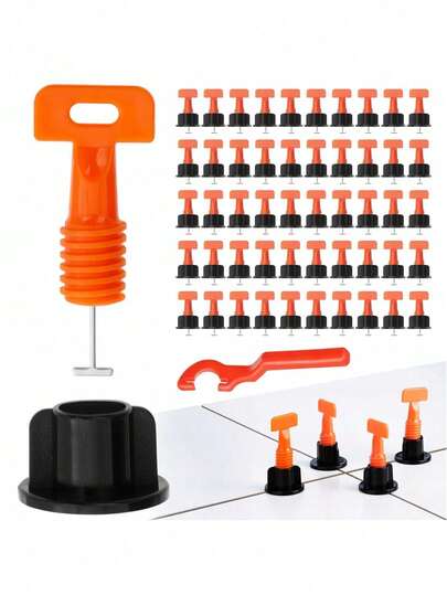 Tile Leveling System Set 50 Pcs With Reusable Clips And Adjustment Wrench, Leveling Tools For 3–17 Mm Tiles With Adjustable Grout Spacing, Easy Installation Design For Floor And Wall Tiling, Bathroom, Kitchen And Home Projects