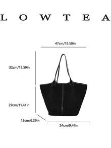 Low Tea 2件組純色麂皮布料女款休閒大容量托特包 BOOK Bag 雙手柄設計 磁吸開合 適合旅行、購物、約會，女性禮物，適合青少年女孩、大學生、初入職場者與白領上班族，完美適用於辦公室、校園、工作、商務、通勤、戶外、旅行、出遊 - 黑色 - 查看 3