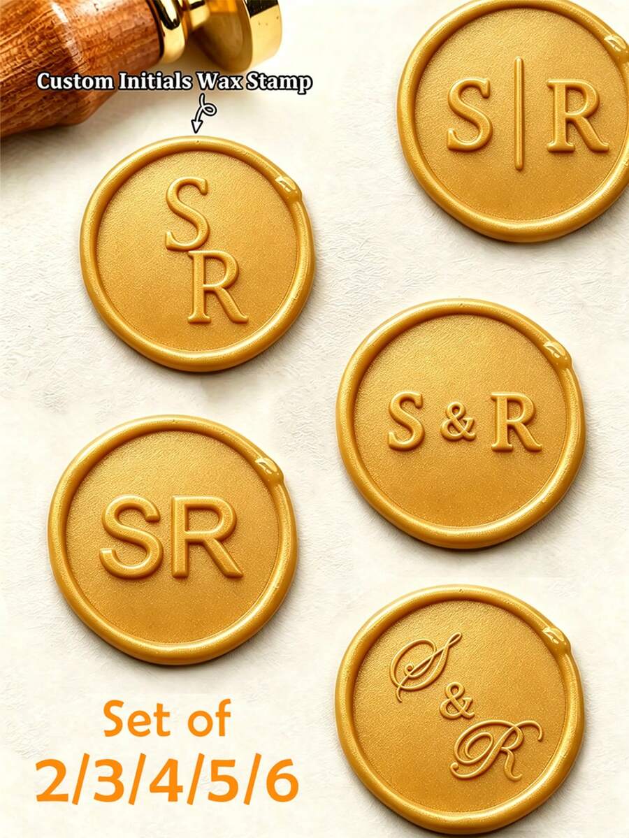 2/3/4/5/6pcs Customized Initial Wedding Wax Seal Stamp Set, Personalized Wax Seal Stamp Kit, Invitation Seal, Customizable Any Logo Or Initial Wax Seal Stamp Set, Multiple Sizes Available, Personalized Any Logo Wax Seal Set