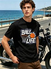 Men's Basketball T-Shirt With Graphic Print. Quality Fabric, Comfortable And Relaxed Fit, Casual, With A Bold Print. - Black - View 1