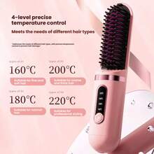 2-In-1 Hot Straightening & Curling Iron (2000mAh), Hair Salon Styling Tool Straightening Comb, Anti-Frizz Comb Portable Wireless Straightening Comb, Fast Heating, Suitable For All Hair Types, Anti-Scald Design LED Digital Display, USB Rechargeable & Auto Shut-Off Function, Lightweight & Portable, Suitable For Home & Travel Use, Women's Straightening Comb, Fashionable Handle Design, Sturdy Construction. Professional Styling Tool, Ideal Gift For Women, Also Includes Regular Comb And Hair Clips - A - View 8