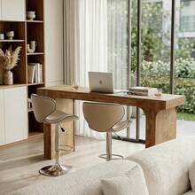 LITTLE TREE Farmhouse Oak Counter Height Bar Table‑160x40x95cm Rectangular‑Pub Home Bar Unit‑For Kitchen Dining Balcony Basement - Light Brown - View 7
